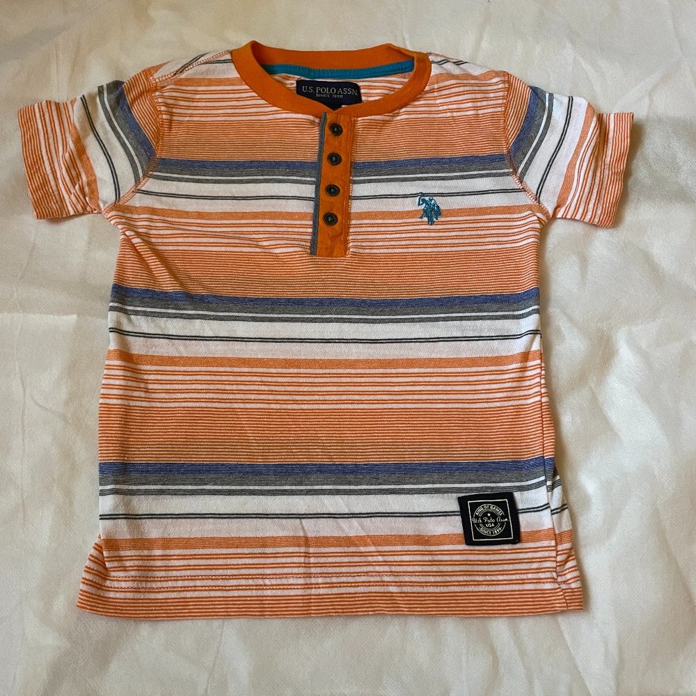 U.S. Polo Association Orange Striped Henley Shirt, 5/6